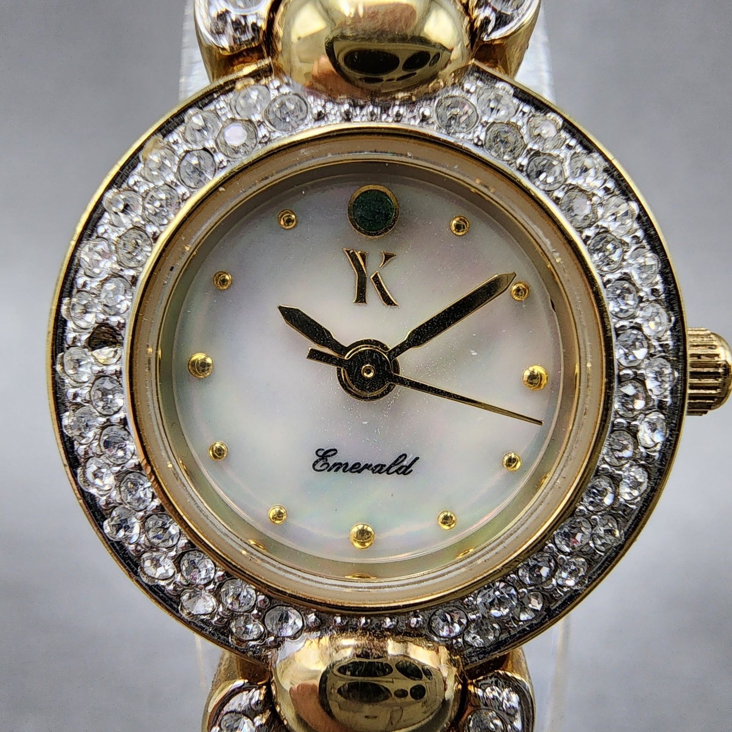 Yukiko KimiJima Emerald Watch Women 20mm MOP Dial Crysatl Bezel New Battery1