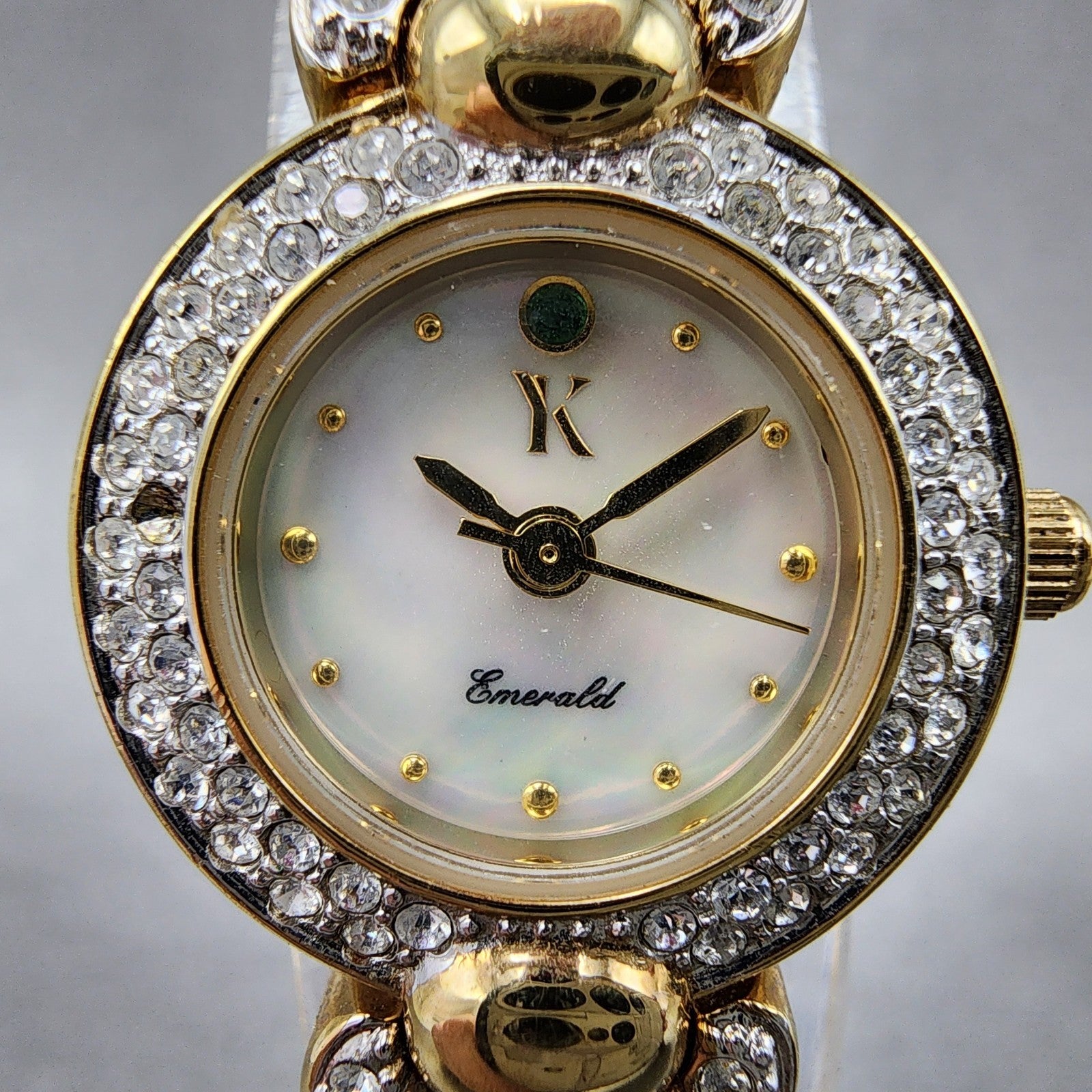 Yukiko KimiJima Emerald Watch Women 20mm MOP Dial Crysatl Bezel New Battery1