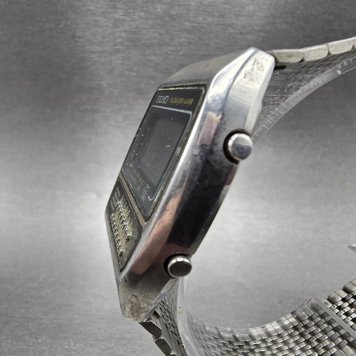 Seiko Calculator Watch Men 35mm Black Silver Alarm C359-5000 PARTS VTG3