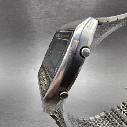 Seiko Calculator Watch Men 35mm Black Silver Alarm C359-5000 PARTS VTG3