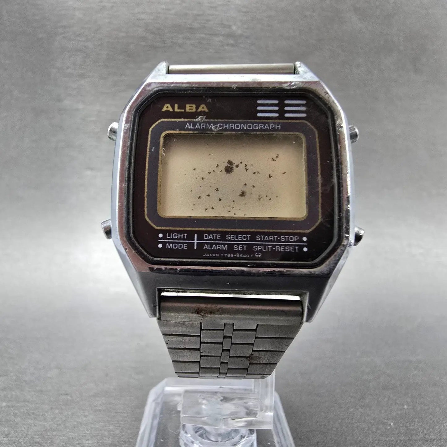 Seiko Alba Watch Men 34mm Silver Digital Alarm Chronograph Y789-5500 PARTS VTG6