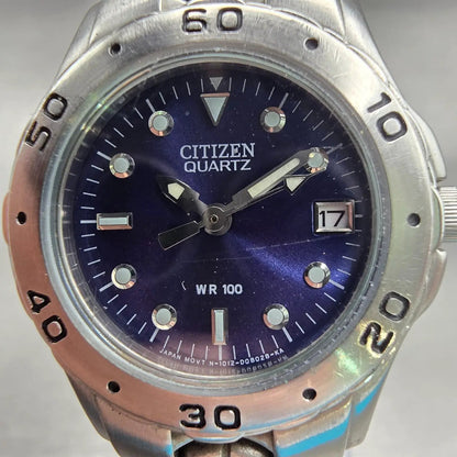 Citizen Watch Women 27mm Blue Dial Silver Tone Date Round 1012-S92316 New Batt1