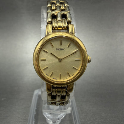 Seiko Watch Women 21mm Champagne Dial Gold Tone Round 1N00-1E09 New Battery LPU0