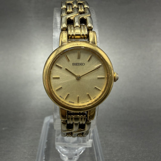 Seiko Watch Women 21mm Champagne Dial Gold Tone Round 1N00-1E09 New Battery LPU0