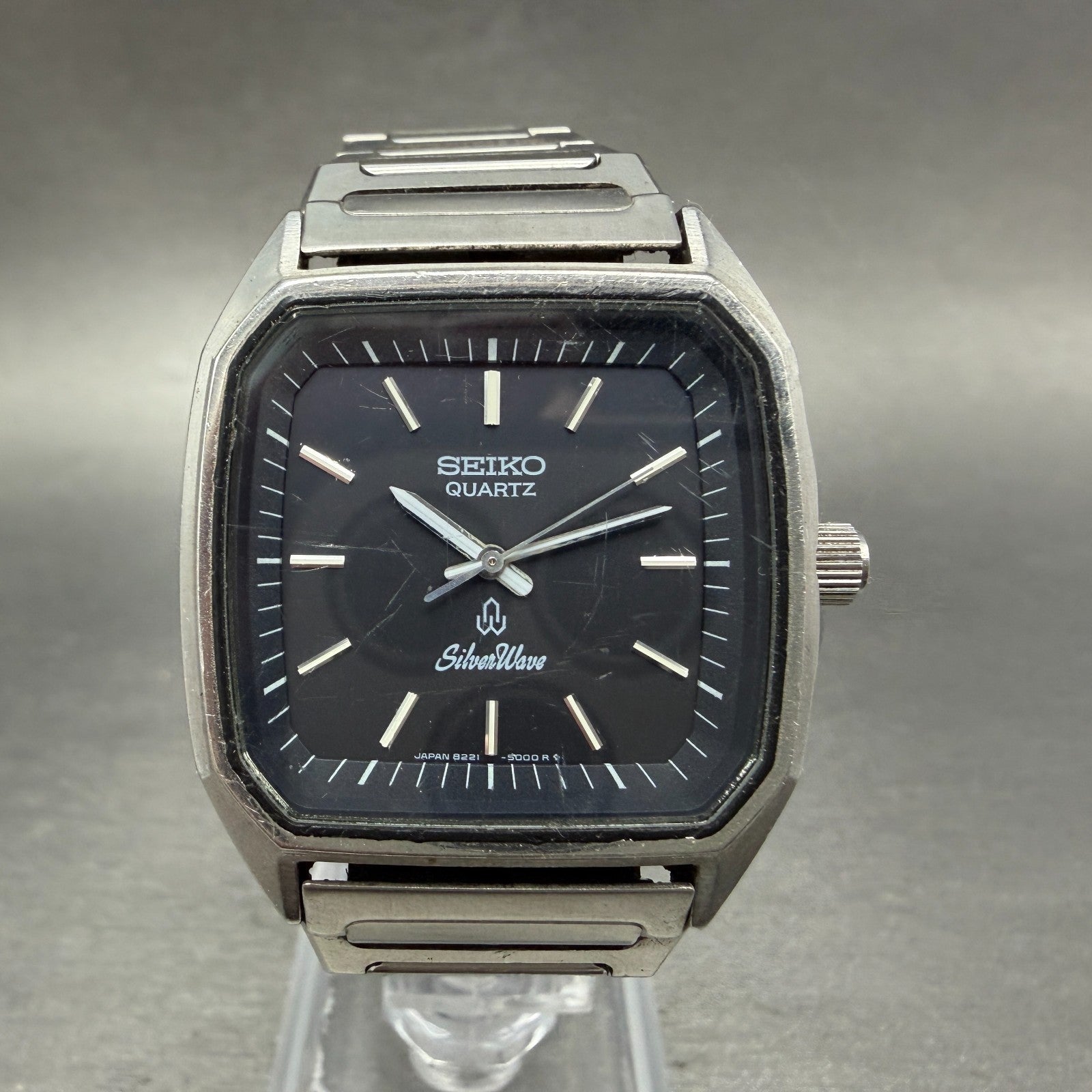 Seiko SilverWave Watch Men 34mm Black Dial Silver Tone 8221-500A New Battery0