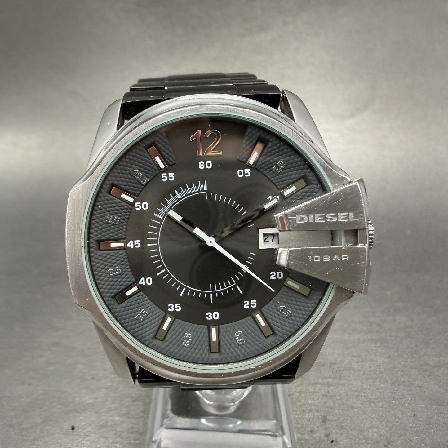 Diesel Watch Men 45mm Black Dial Steel Date Round DZ1206 New Battery0