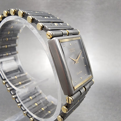 Seiko Exceline Tank Watch Women 18mm Gray Dial Two Tone Rectangle Titanium Runs3