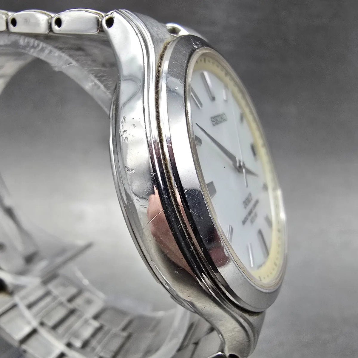 Seiko Solar Watch Men 38mm White Dial Silver Tone Date Atomic 7B22-0AK0 READ!!!!4