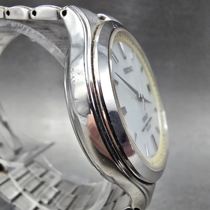 Seiko Solar Watch Men 38mm White Dial Silver Tone Date Atomic 7B22-0AK0 READ!!!!4