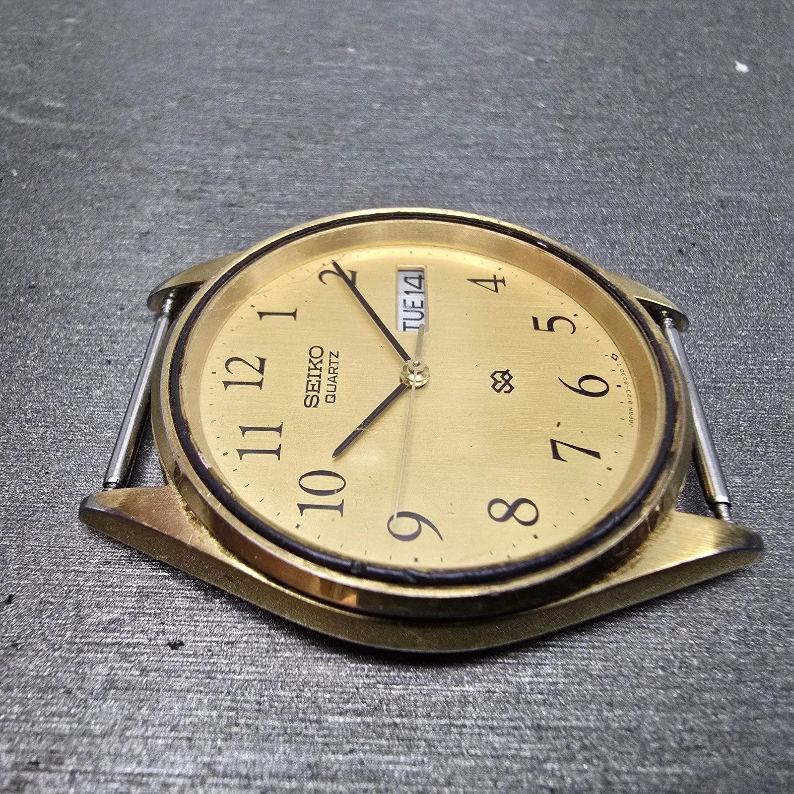 Seiko SQ Watch Men 34mm Champagne Dial Gold Tone Daydate 8123A PARTS NO BACK4