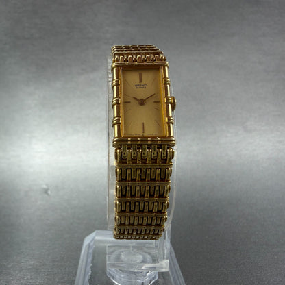 Seiko Tank Watch Women 12mm Champagne Dial Gold Tone 2e20-6109 New Battery 97KG5