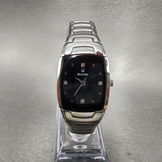 Bulova Tank Watch Women 22mm Black Dial Stainless Steel Rectangle New Battery0