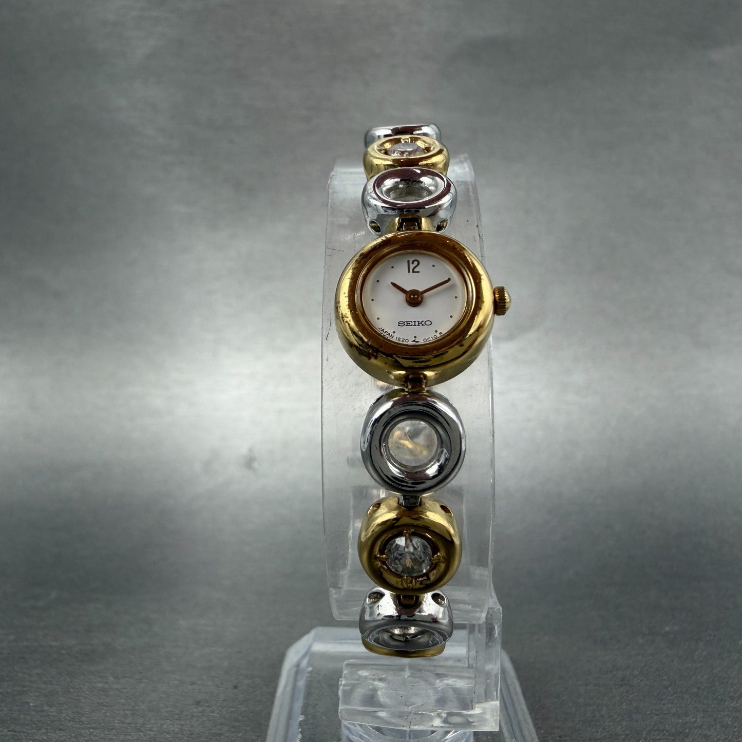 Seiko Watch Women 14mm White Dial Two Tone Round 1E20-0C20 New Battery Vintage5