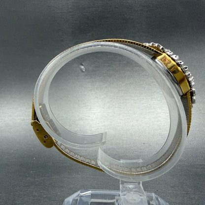 Waltham Watch Women 16mm White Dial Gold Tone Oval Diamond Bezel New Battery ABC8