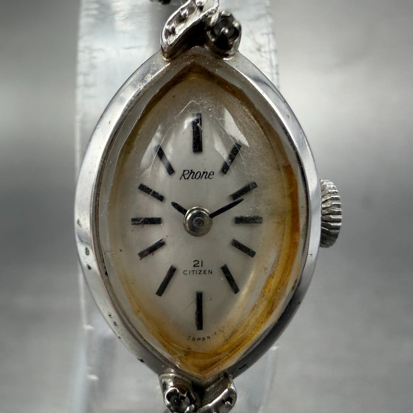 Citizen Rhone Watch Women 15mm Silver Dial White Gold Plated Oval Manual Runs AB1