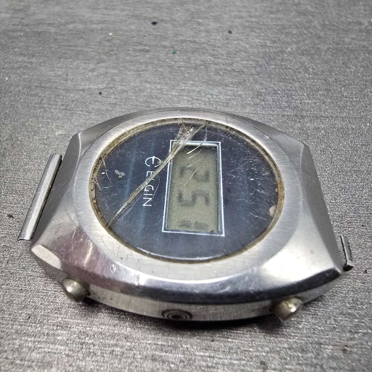 Elgin LCD Watch Men 32mm Blue Dial Stainless Steel Vintage Quartz Digital PARTS6