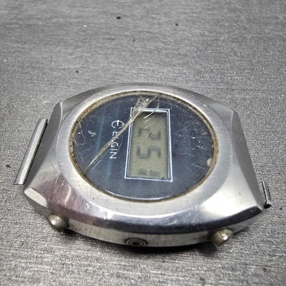 Elgin LCD Watch Men 32mm Blue Dial Stainless Steel Vintage Quartz Digital PARTS6