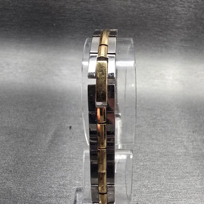 Seiko Tank Watch Women 13mm White Dial Two Tone Rectangle 2E20-0AY0 New Batt Fr7