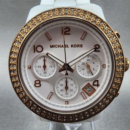 Michael kors Chronograph Watch Women 39mm White Dial Ceramic Date Round New Batt1