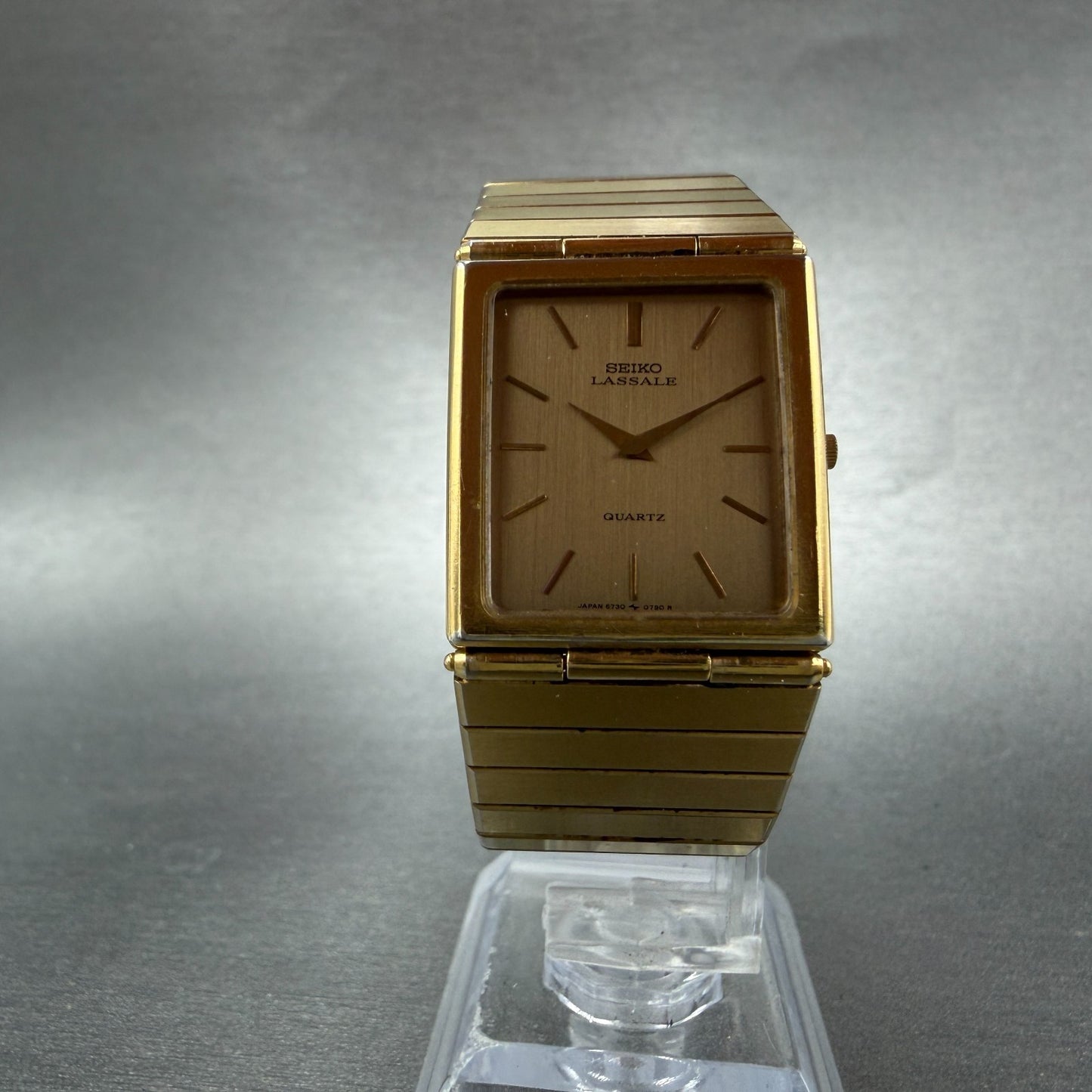 Seiko Lassale Tank Watch Men 24mm Champagne Dial Gold Tone 6730-5489 New Battery5