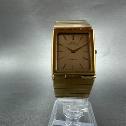 Seiko Lassale Tank Watch Men 24mm Champagne Dial Gold Tone 6730-5489 New Battery5