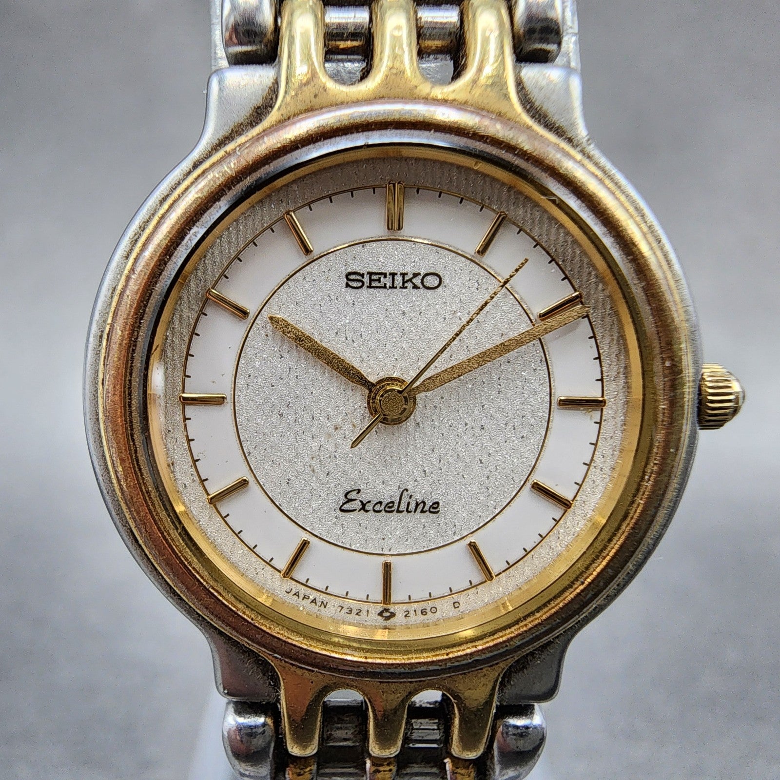 Seiko Exceline Watch Women 23mm White Dial Two Tone Round 73210480 New Battery1