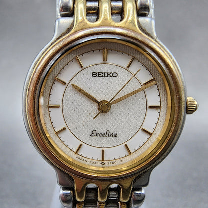 Seiko Exceline Watch Women 23mm White Dial Two Tone Round 73210480 New Battery1