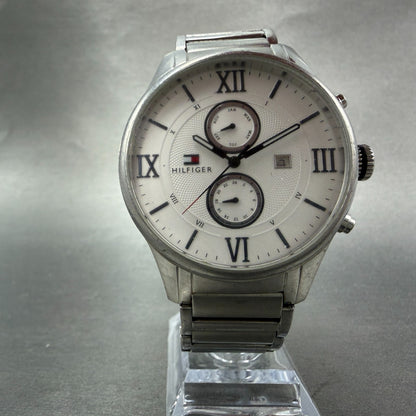 Tommy Hilfiger Watch Men 44mm Silver Dial Silver Tone Date Month New Battery5