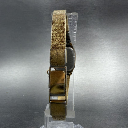 Seiko Tank Watch Women 17mm Brown Dial Gold Tone Rectangle 5420-5019 New Batt O57