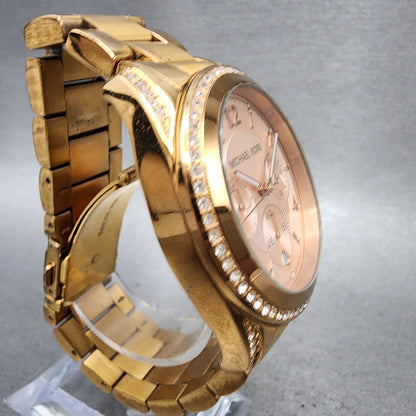 Michael Kors Blair Chronograph Watch Women 40mm Rose Dial Gold Tone Date New Bat3