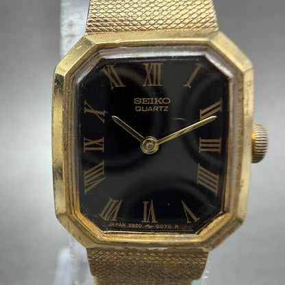Seiko Watch Women 17mm Black Dial Gold Tone Octagon 2B20-5019 New Batt Vintage1
