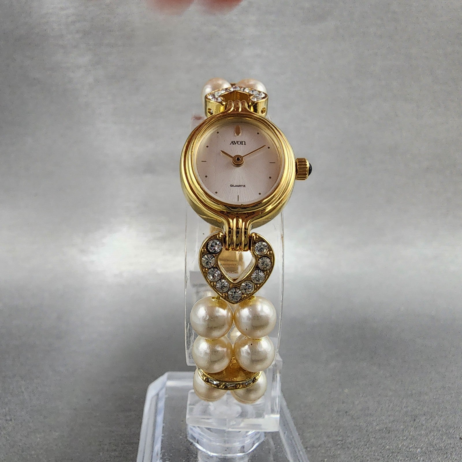 Avon Watch Women 18mm Silver Dial Gold Tone Oval Crystal Accents New Battery5