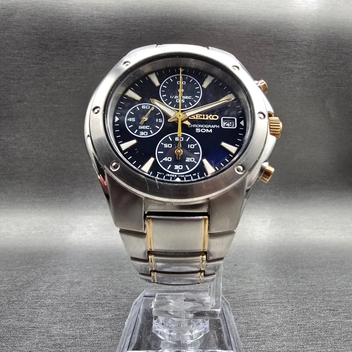Seiko Watch Men 39mm Blue Dial Silver Tone Chrono Date Round 7T92-0FX0 New Batt5