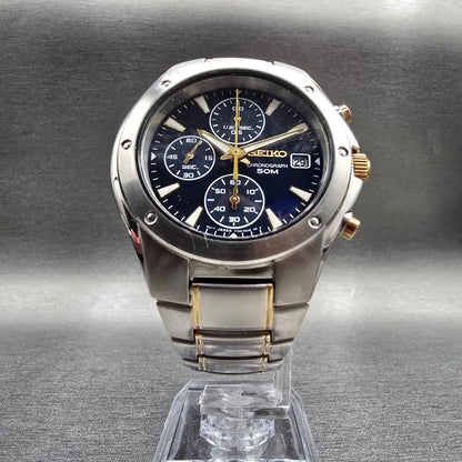 Seiko Watch Men 39mm Blue Dial Silver Tone Chrono Date Round 7T92-0FX0 New Batt5