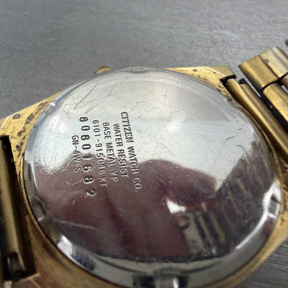 Citizen CQ Watch Men 34mm Champagne Dial Gold Tone Daydate 6101-915046 PARTS10