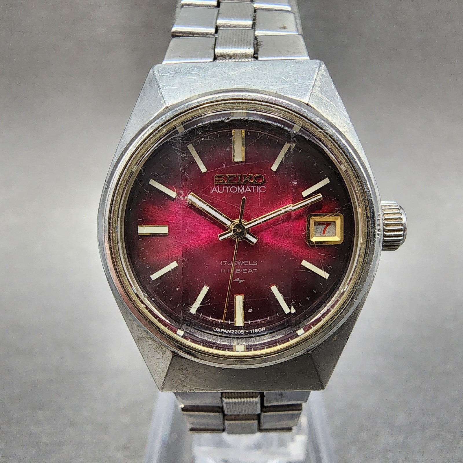Seiko Automatic Watch Women 24mm Red Dial Silver Tone Date 22050679 Runs0