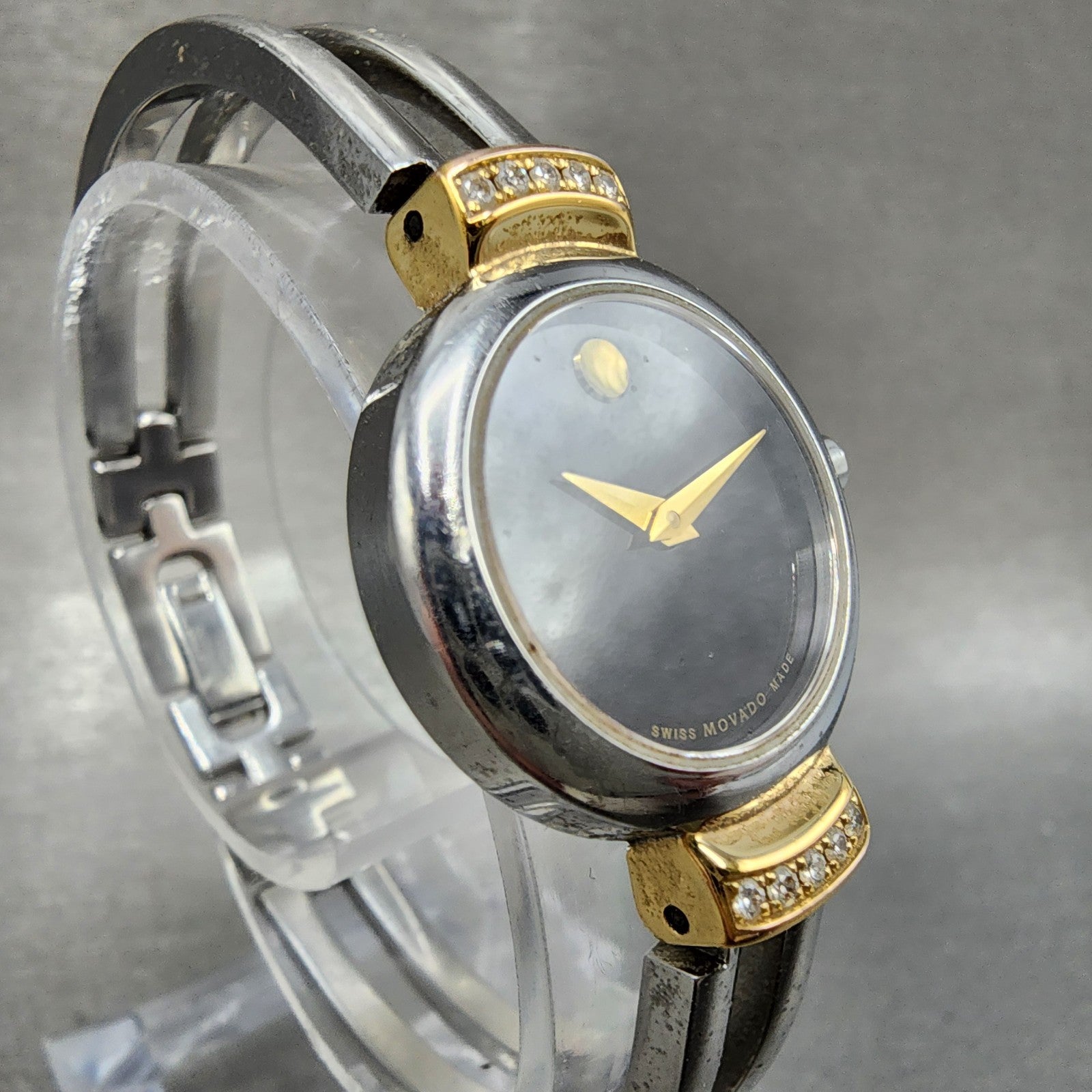 Movado Harmony Watch Women 23mm Black Dial Two Tone Diamond Bezel New Battery3