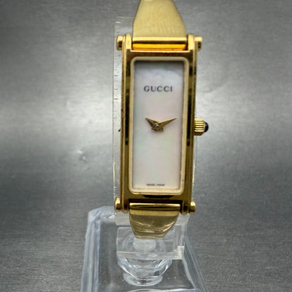 Gucci 1500L Tank Watch Women 12mm MOP Dial Gold Rectangle Bangle New battery ABC0