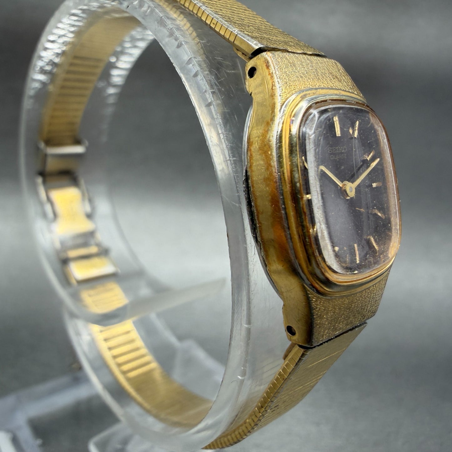 Seiko Watch Women 16mm Brown Dial Gold Tone Square 2C20-5770 New Battery3