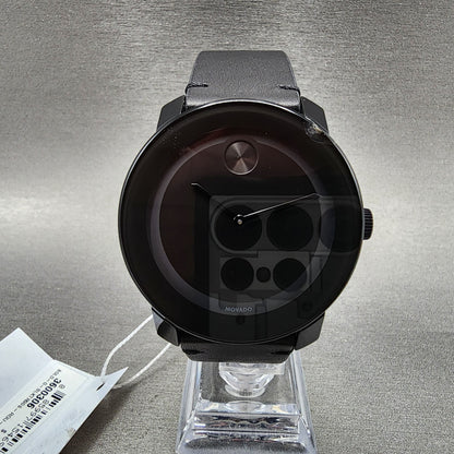 Movado Bold Watch Men 42mm Black Dial Black Tone Round 3600306 Leather Band CHIP0