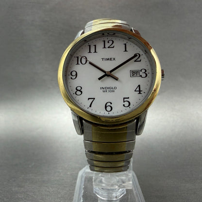 Timex Easy Reader Watch Men 35mm White Dial Two Tone Date Round New Battery5