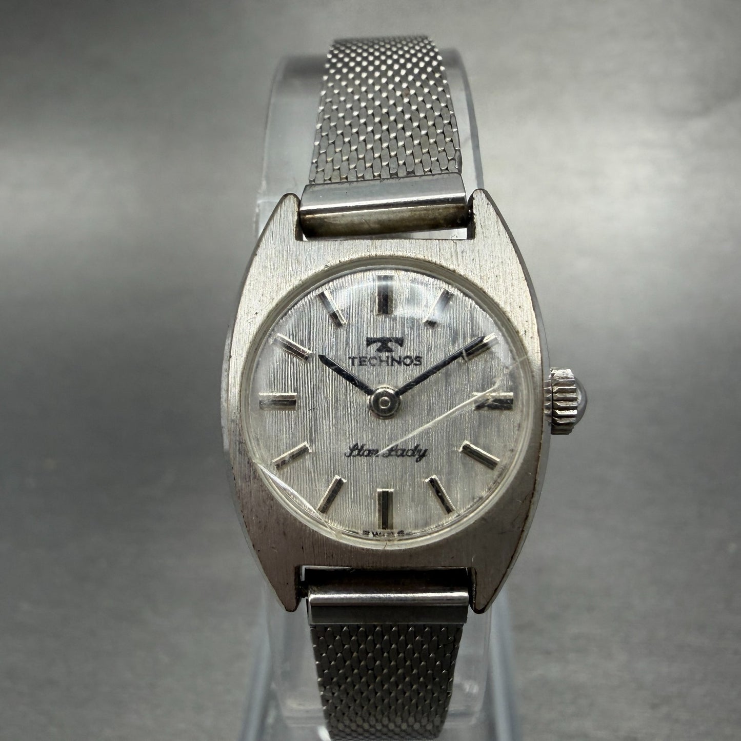Technos Star lady Watch Women 19mm Silver Dial Steel Manual Wind Mesh Manual0