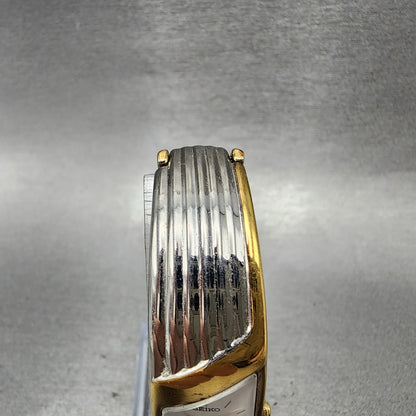 Seiko Tank Watch Women 15mm White Dial Two Tone Rectangle 1f206f60 New Battery4