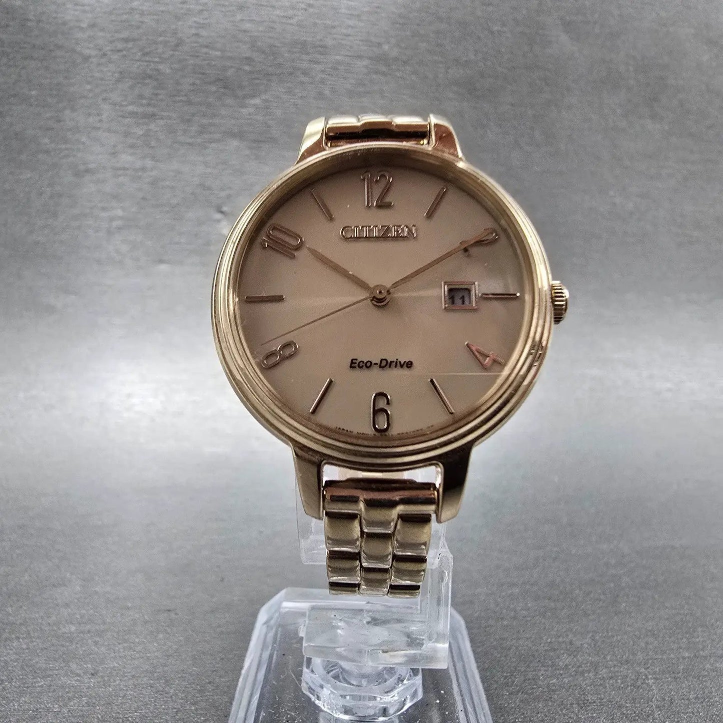 Citizen Eco-Drive Watch Women 31mm Beige Dial Rose Gold Tone Date Round Runs5