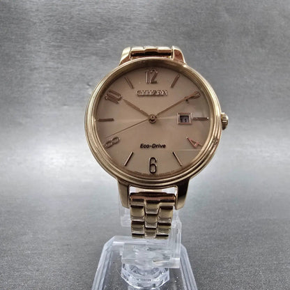 Citizen Eco-Drive Watch Women 31mm Beige Dial Rose Gold Tone Date Round Runs5