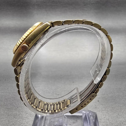 Seiko SQ Watch Women 24mm Gold Dial Gold Tone Daydate Round 3E23-0A60 New Batt6