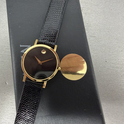 Movado Museum Watch Men 31mm Black Dial Gold Tone Round 8733882 New Battery0
