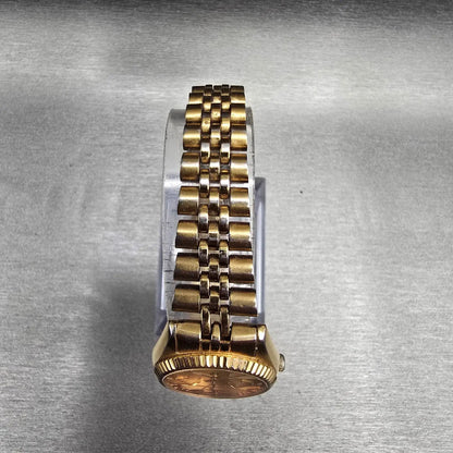 Seiko Womens Watch 24mm Gold Dial Gold Tone Daydate Round 7N83-0049 New Battery4