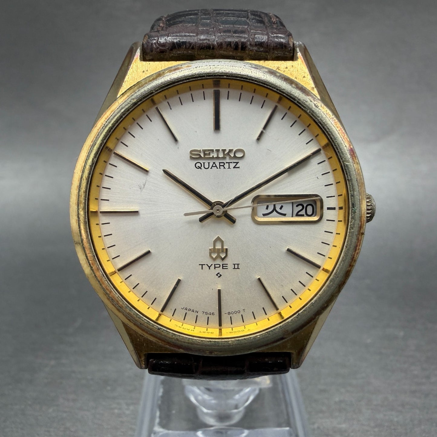 Seiko Type II Watch Men 35mm Silver Dial Gold Tone Daydate 7546-8000 New Battery0