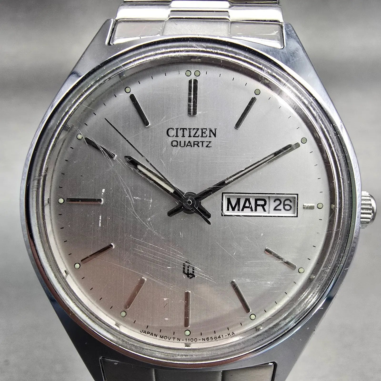 Citizen CQ Watch Men 36mm Silver Dial Silver Tone Daydate 1100-S63928 New Batt1